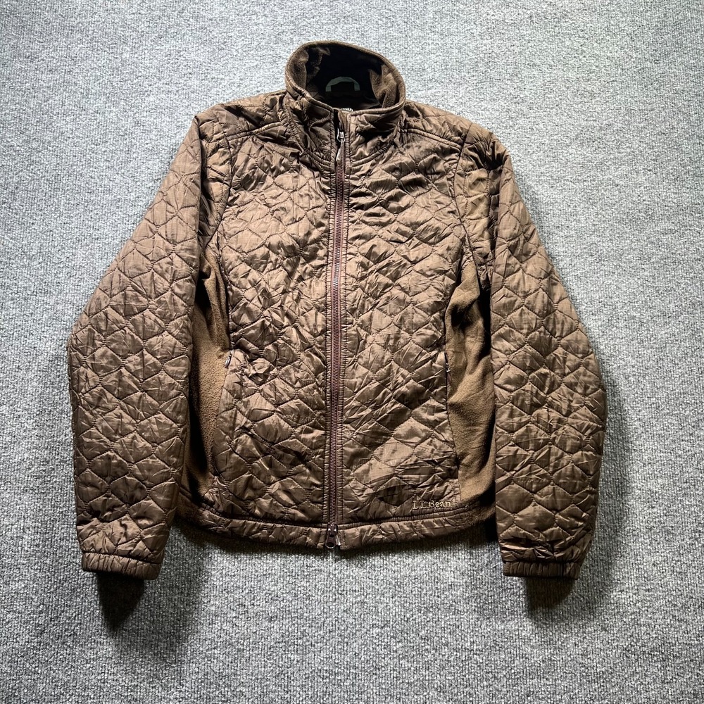 L.L. Bean Quilted Jacket Womens XS Brown Full Zip Fleece Insulated Mid-Length